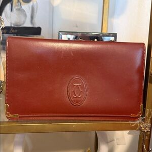 Cartier Brown Leather Fold over Bordeaux Clutch
